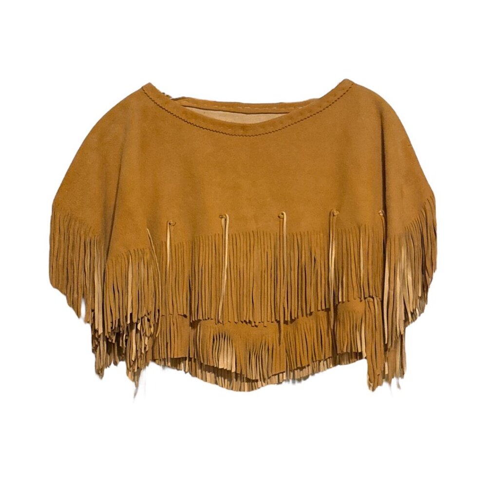 Handmade Suede Leather Fringed Poncho & Mini Skirt